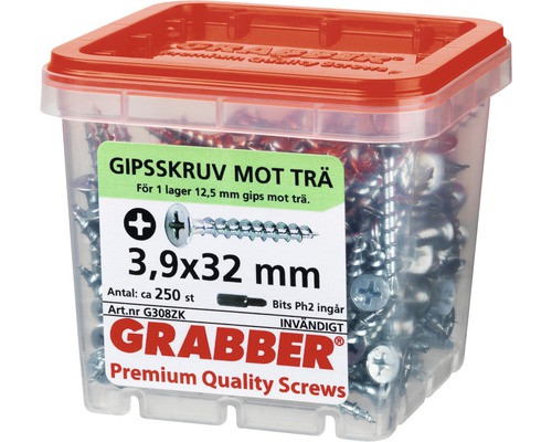 Grabber Premium Quality skruvar 3,9x32 mm i plastlåda