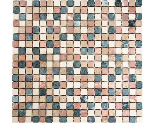 Mosaik natursten MOS 15/RND 30,5x32,2 cm beige/brun/grön/svart Mosaikmatta av marmor med fyrkantiga stenar