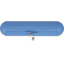 Blått väggmonterat nyckelskåp med lås och nyckel