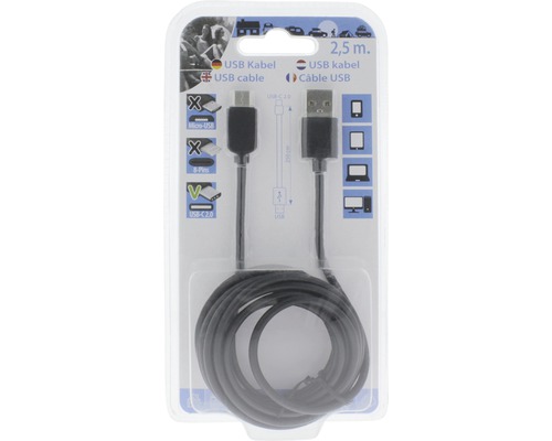 USB-kabel, 2,5 meter, i förpackning