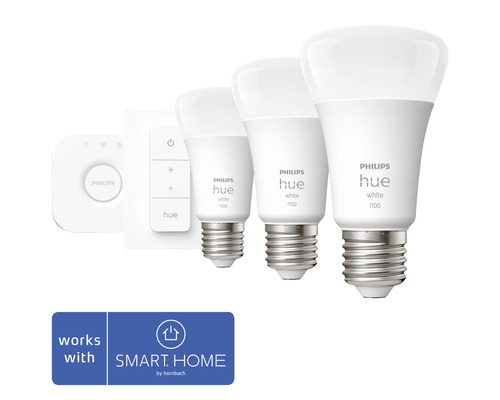 Philips Hue White 1100 startpaket med tre lampor, brygga och dimmer