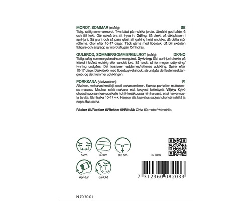 Information om sådd och skörd av morots-, morots- och palsternacksfrön