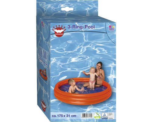 Förpackning med plaskdamm med tre ringar och måtten cirka 175 gånger 31 centimeter