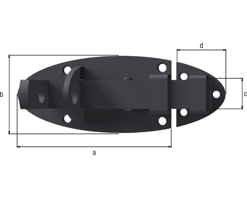 Oval spärr med måttangivelser