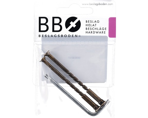 Genomgående skruv BESLAGSBODEN till trycke Torx T122A antik mässingfinish 2-pack Förpackning med två skruvar och en insexnyckel