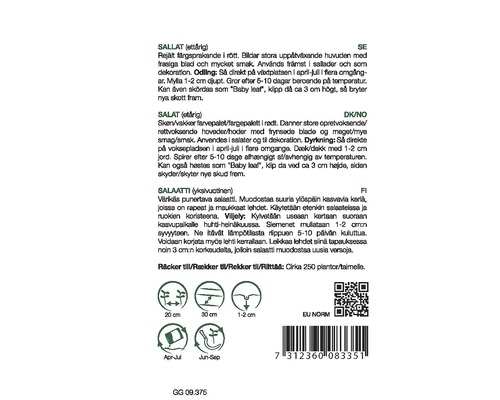 Information om sådd av sallad