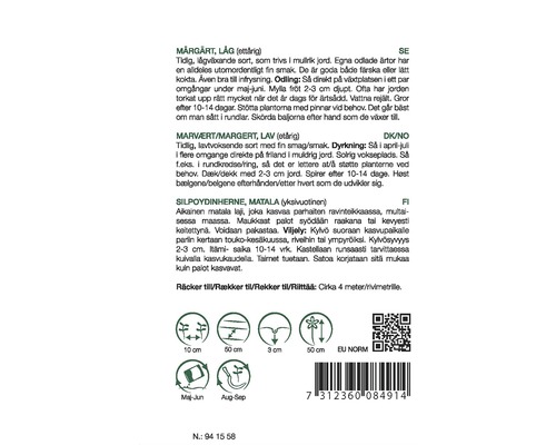 Information och instruktioner för att så ärtor på en förpackning