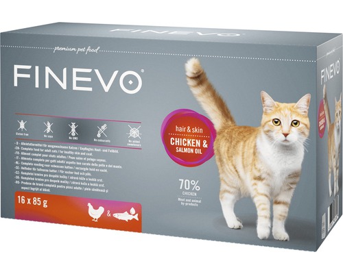 Kattmat FINEVO Hair&Skin kyckling med laxolja 16x85g Kattmat FINEVO Hair&Skin kyckling med laxolja 16x85g