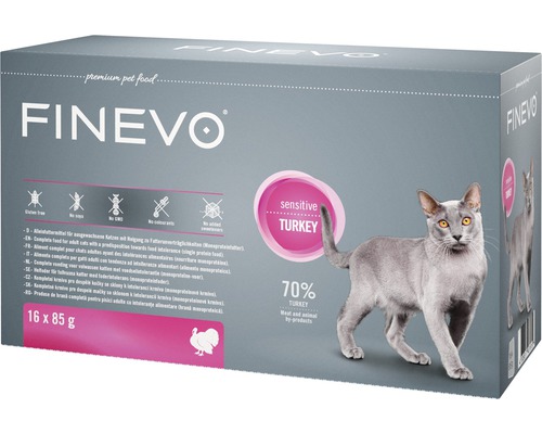 Kattmat FINEVO Sensitive Cat kalkon pur 16x85g Kattmat FINEVO Sensitive Cat kalkon pur 16x85g