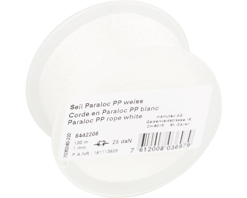 MAMUTEC Paraloc PP-lina vit, Ø 1 mm, 100 m