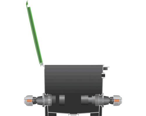 Anslutningsdosa med öppet lock och kabelförskruvningar.