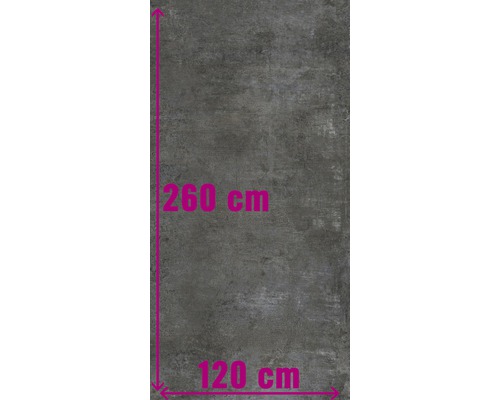 Grå platta med måtten 260 cm gånger 120 cm.