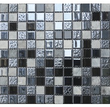 Mosaikplatta med kvadratiskt mönster av sten och glas