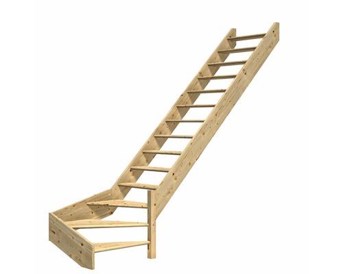 L-trappa PERTURA Elenie höger 16 steg obehandlad gran B: 83,5cm exkl. sättsteg och räcke Trätrappa för inomhusbruk