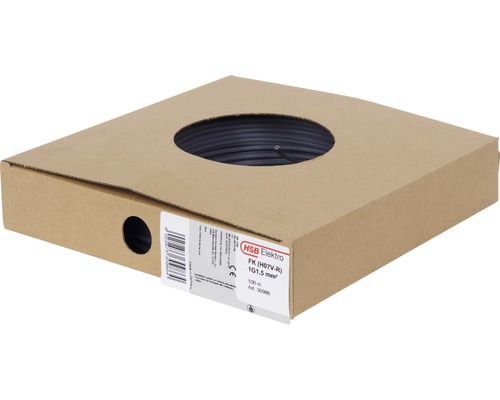 Installationskabel FK (HO7V-R), 1,5 mm², grå, 100 m HSB Elektro enkelledare H07V-R 1G1,5 mm² på en 100 meters rulle