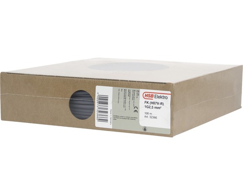 Installationskabel FK (HO7V-R), 2,5 mm², grå, 100 m HSB Elektro installationskabel FK (H07V-R) 1G2,5 mm², 100 meters ring