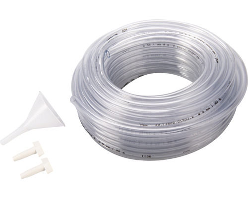 Transparent slang med tratt och två pluggar