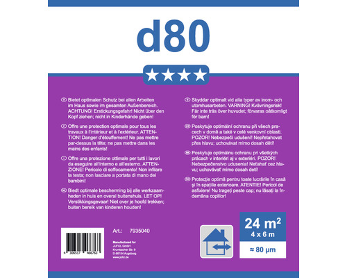 d80 täckning med säkerhetsanvisningar och användningsområden