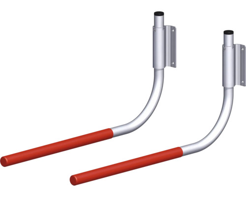Cykelhängare vägg aluminium 550x270mm Två silverfärgade handledarhållare för väggmontering med en röd handledare