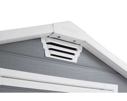 Detaljvy av en trädgårdshusventilation från Keter