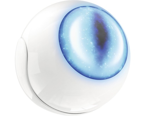 Rörelsedetektor i sfärisk form med blå galaxprojektion