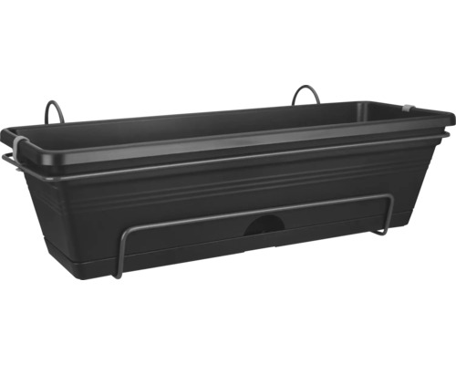 Mörk blomlåda med fäste för balkongen