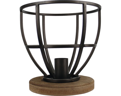 Dekorativ bordslampa med metallram och träfot