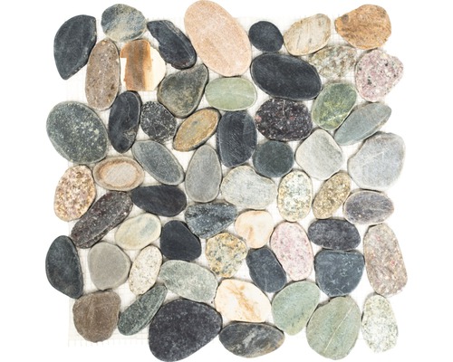 Mosaik natursten XKS 403 31,5x31,5 cm sågad gul/grå/grön Mosaikplatta med naturliga småstenar för inom- och utomhusbruk