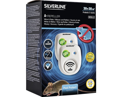 Silverline A-Repeller för att avvisa möss och råttor, skyddar två rum på 30 kvadratmeter vardera