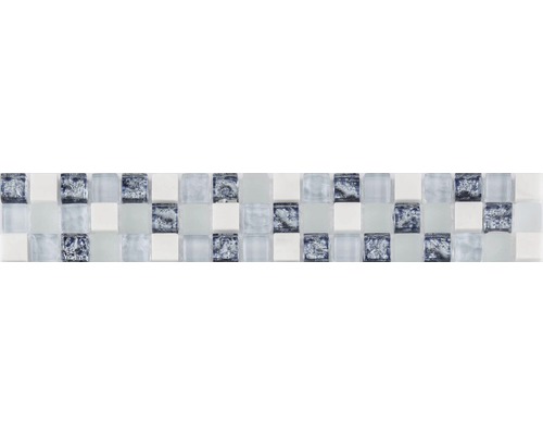 Dekorbård av glas och natursten blå mix 4,8x29,8 cm Mosaikplatta med glas- och stenutseende