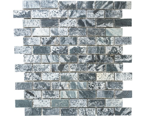 Mosaik natursten XMI 117 2,5x5 cm silver/svart