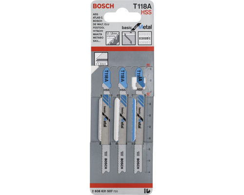 Bosch sticksågblad T118A HSS, lämpliga för metall, 3-pack