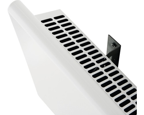 Detaljvy av ett vitt element med ventilationsöppningar och monteringsfäste