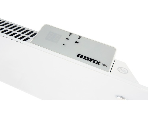 Detaljvy av Adax radiator med digital styrning och WiFi-funktion