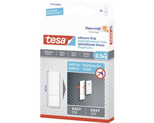 Tesa Powerstrips Refill för tapeter och puts, 9 stycken, belastning upp till 0,5 kilogram