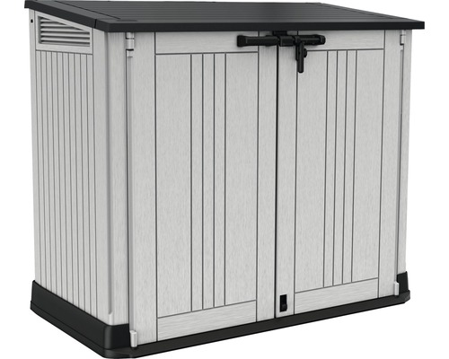 Trädgårdsskåp med dubbeldörr och låsbar regel för förvaring av trädgårdsredskap