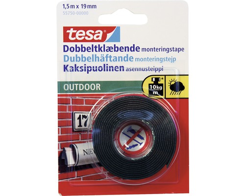 Monteringstejp dubbelhäftande utomhus TESA 19mm 1,5m Tesa dubbelhäftande monteringstejp för utomhusbruk, 1,5 m x 19 mm