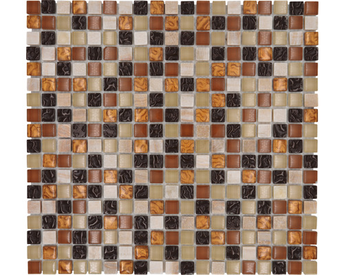 Mosaik glas natursten XCM M830 30,5x32,2 cm beige/brun Mosaikplatta med fyrkantiga stenar i olika bruna och beige nyanser