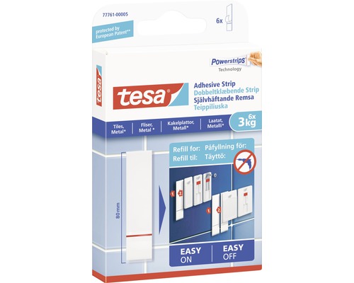 Tesa Powerstrips självhäftande remsor refill, lämplig för kakel och metall