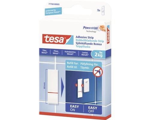 Tesa Powerstrips självhäftande remsor, refill för kakel och metall, 9 stycken