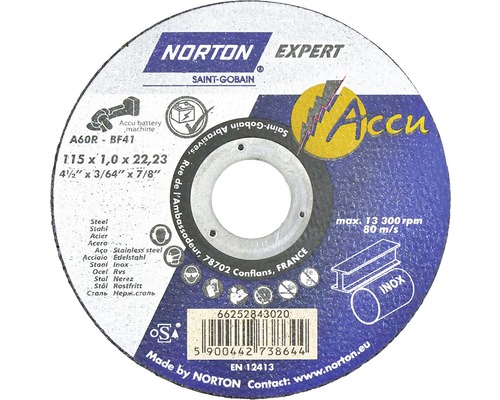 Norton Expert kapskiva, 115 x 1,0 x 22,23 millimeter, lämplig för batteridrivna maskiner