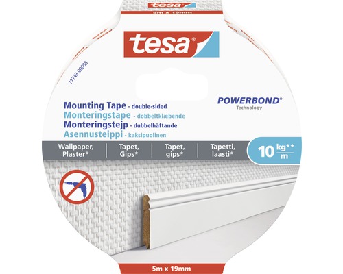 Monteringstejp tapet och puts TESA 19 mm 5 m 10 kg/m