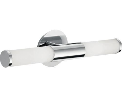 Badrumslampa EGLO Palmera krom IP44 Tvåarmad krombadrumslampa med vit lampskärm