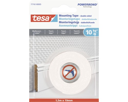 Monteringstejp TESA tapet och puts 19 mm 1.5 m 10 kg/m