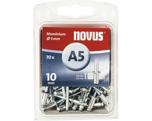 Novus blindnitar A5 av aluminium, 5 mm diameter, 10 mm längd, 70 stycken