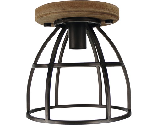 Taklampa med träsockel och metallbur