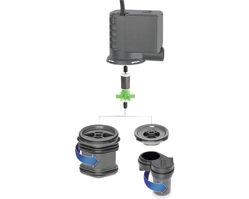Komponenter för akvariepump för underhåll eller utbyte.