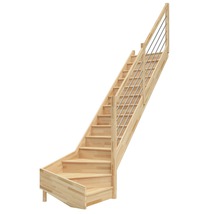 Trätrappa med rostfritt stålräcke