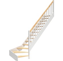 Trappa med vit ram och trätrappsteg