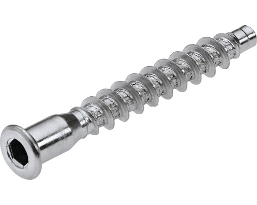 En spånskiveskruv med försänkt huvud och invändig sexkantsfattning.